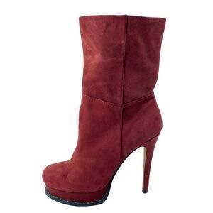DKNY Teryn Women's Red Suede Round Toe Heeled Platform Zip Up Ankle Boots 6.5